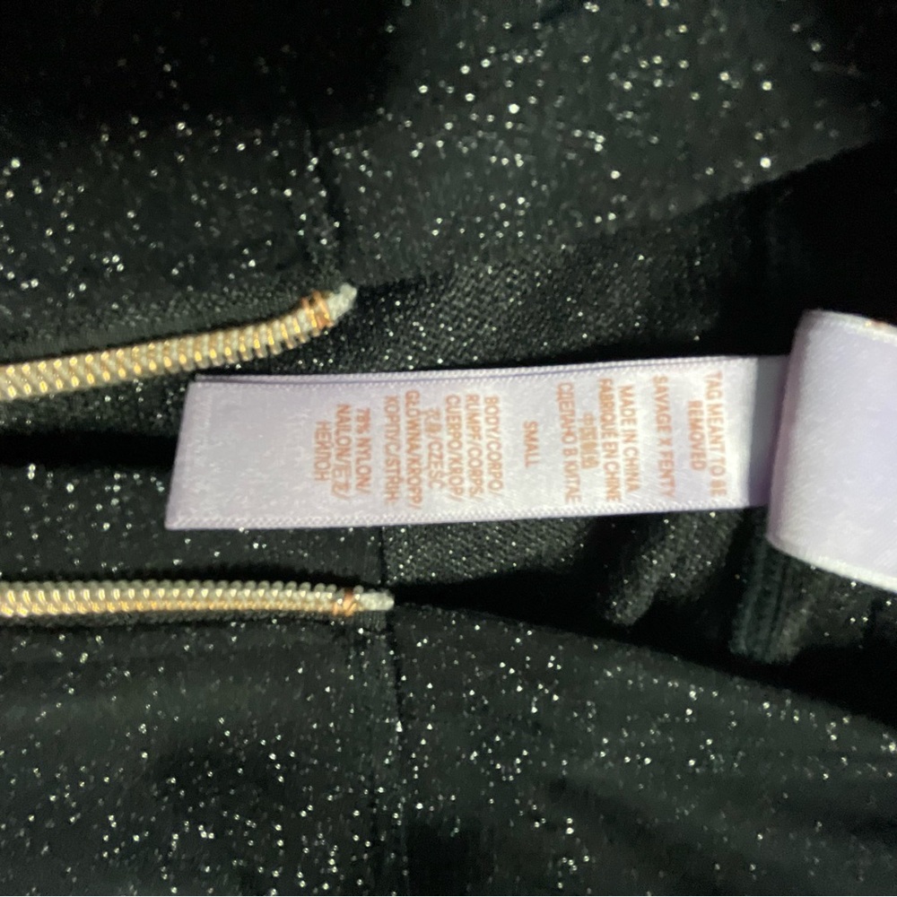 Savage x Fenty Jumpsuit Small Black Glitter Hooded Loungewear Zip Up Stretch - Picture 10 of 14